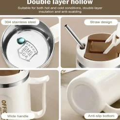 Tom Küche & Esszimmer-Isolierter Reisebecher aus Edelstahl mit Henkel – doppelwandiger Kaffeebecher für heiße und kalte Getränke