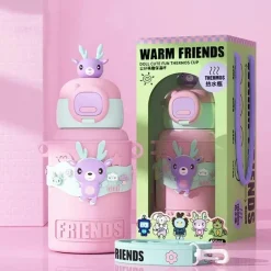 Tom Küche & Esszimmer-Isolierter Reisebecher mit Cartoon-Tiermotiv – Edelstahlbecher mit Silikonhülle