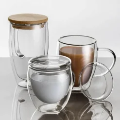 Plates u0026 More Küche & Esszimmer-Isoliertes doppelwandiges Becherset – Bier-, Wein- und Kaffeebecher mit Deckel