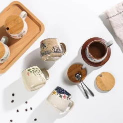 The Decor Haven Küche & Esszimmer-Japanische handgefertigte Keramiktassen – Retro-Design