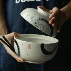 Elegance at the Table Küche & Esszimmer-Japanisches Ramen-Schüsseln-Set aus Keramik – Nudelsuppen- und Reisschüsseln mit Deckel