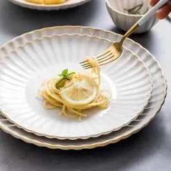 Tom Küche & Esszimmer-Japanisches weißes Keramik-Essteller-Set – elegantes Geschirr