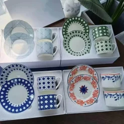 Elegance at the Table Küche & Esszimmer-Kaffee- und Teetassen-Set aus Knochenporzellan mit Untertasse, Teegeschirr, Dessertteller