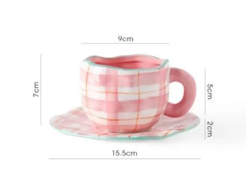 Plates u0026 More Küche & Esszimmer-Kaffeetassen-Set aus Keramik – mikrowellengeeignet, Blumenmuster, mit Untertasse