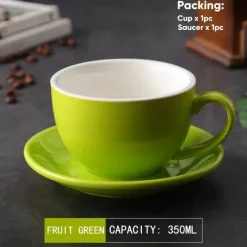 Plates u0026 More Küche & Esszimmer-Kaffeetassen-Set aus Keramik – 350 ml Tassen mit Untertassen, 2er-Set