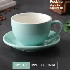 Plates u0026 More Küche & Esszimmer-Kaffeetassen-Set aus Keramik – 350 ml Tassen mit Untertassen, 2er-Set