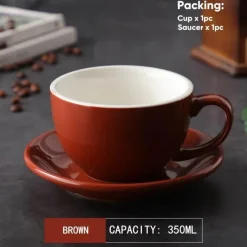 Plates u0026 More Küche & Esszimmer-Kaffeetassen-Set aus Keramik – 350 ml Tassen mit Untertassen, 2er-Set