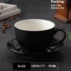 Plates u0026 More Küche & Esszimmer-Kaffeetassen-Set aus Keramik – 350 ml Tassen mit Untertassen, 2er-Set