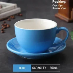 Plates u0026 More Küche & Esszimmer-Kaffeetassen-Set aus Keramik – 350 ml Tassen mit Untertassen, 2er-Set