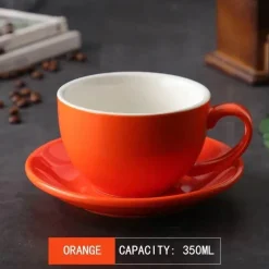 Plates u0026 More Küche & Esszimmer-Kaffeetassen-Set aus Keramik – 350 ml Tassen mit Untertassen, 2er-Set