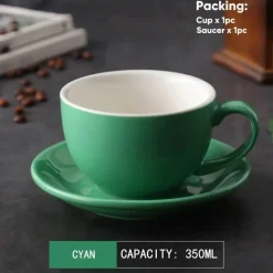 Plates u0026 More Küche & Esszimmer-Kaffeetassen-Set aus Keramik – 350 ml Tassen mit Untertassen, 2er-Set