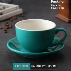 Plates u0026 More Küche & Esszimmer-Kaffeetassen-Set aus Keramik – 350 ml Tassen mit Untertassen, 2er-Set