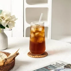 Plates u0026 More Küche & Esszimmer-Kaffeetassen-Set aus klarem Glas, 6 Stück – hitzebeständiges vertikales Design für alle Getränke