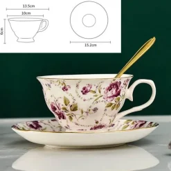 Plates u0026 More Küche & Esszimmer-Kaffeetassen-Untertassen-Set „British Flower“ – Elegante 200-ml-Teetasse