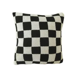 Pillow Haven Bettzeug|Wohndeko-Karierte Flockkissenhülle - Schwarz Orange Grün Dekokissen