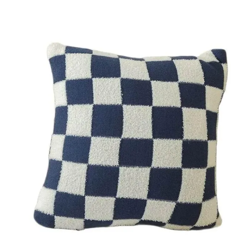 Pillow Haven Bettzeug|Wohndeko-Karierte Flockkissenhülle - Schwarz Orange Grün Dekokissen