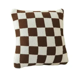 Pillow Haven Bettzeug|Wohndeko-Karierte Flockkissenhülle - Schwarz Orange Grün Dekokissen