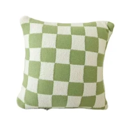 Pillow Haven Bettzeug|Wohndeko-Karierte Flockkissenhülle - Schwarz Orange Grün Dekokissen