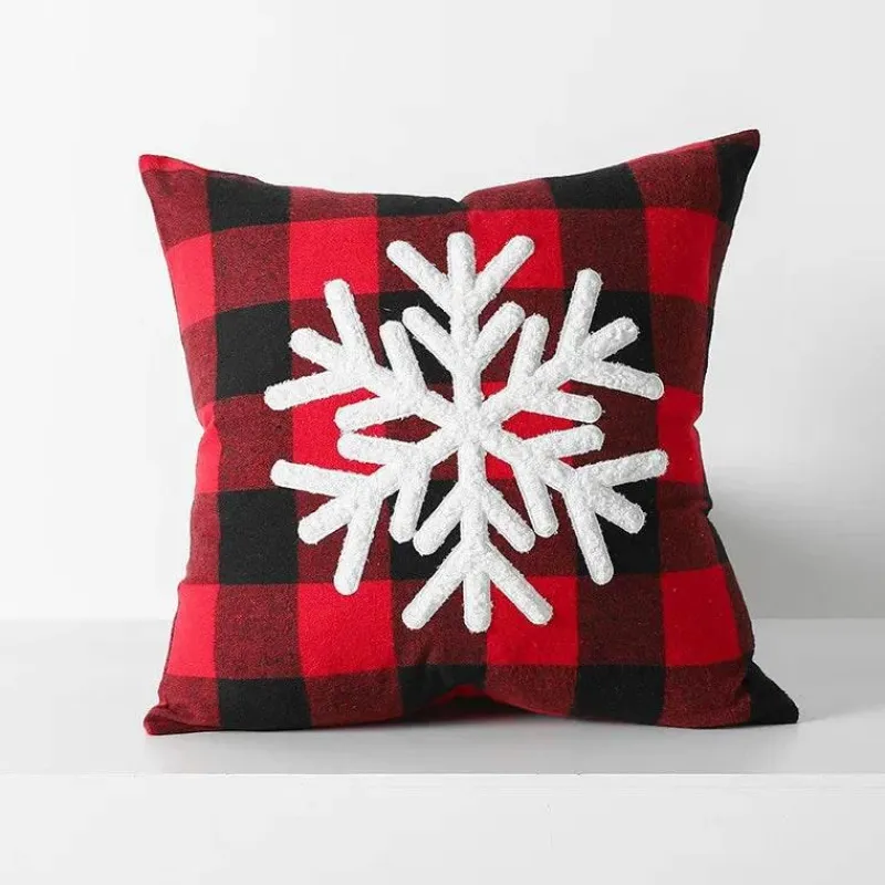 The Cushion Corner Bettzeug-Karierte Weihnachtskissenbezüge - Rote und schwarze bestickte Kissenbezüge