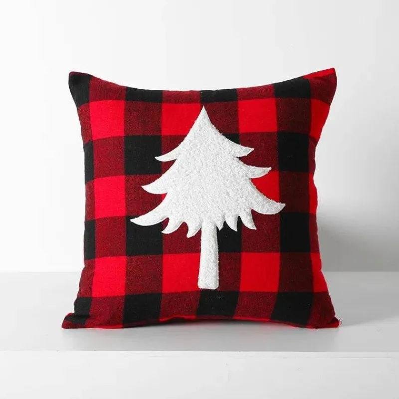 The Cushion Corner Bettzeug-Karierte Weihnachtskissenbezüge - Rote und schwarze bestickte Kissenbezüge