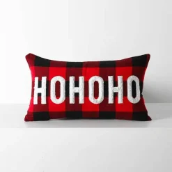 The Cushion Corner Bettzeug-Karierte Weihnachtskissenbezüge - Rote und schwarze bestickte Kissenbezüge