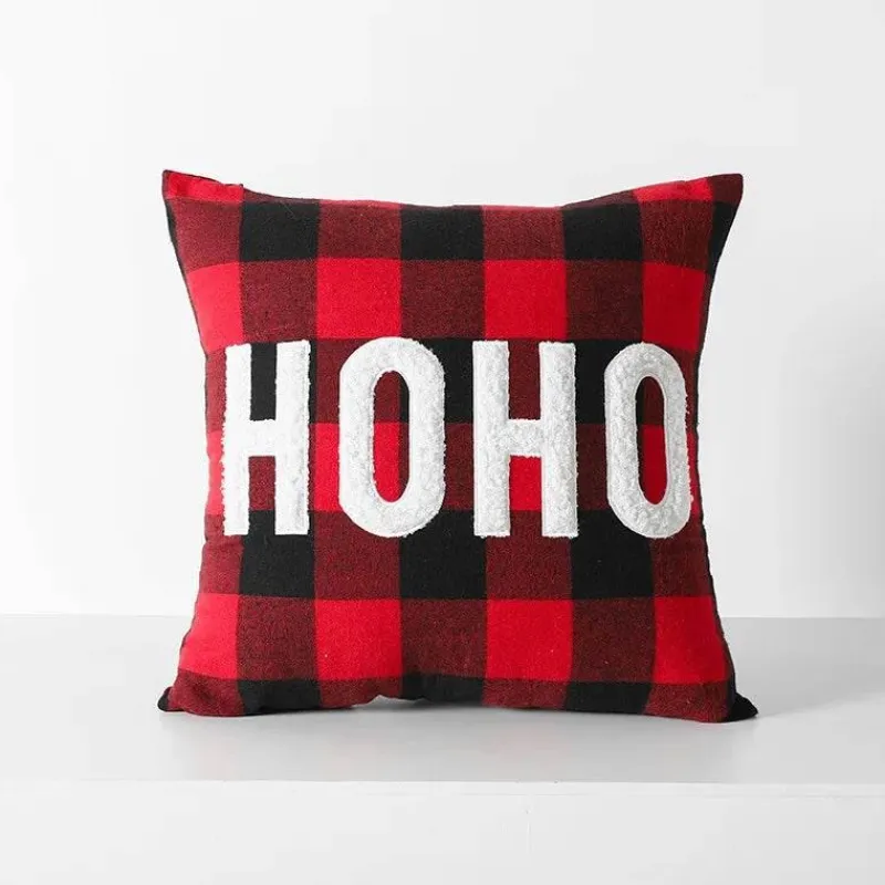 The Cushion Corner Bettzeug-Karierte Weihnachtskissenbezüge - Rote und schwarze bestickte Kissenbezüge