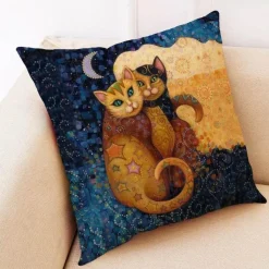 Pillow Haven Bettzeug-Katzen-Kissenbezug - Stilvoller Kissenbezug aus Leinen 45x45cm