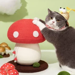TailTrend Haustierspielzeug-Katzenkratzbaum in Pilzform – handgefertigte Haustiermöbel für verspielte Katzen