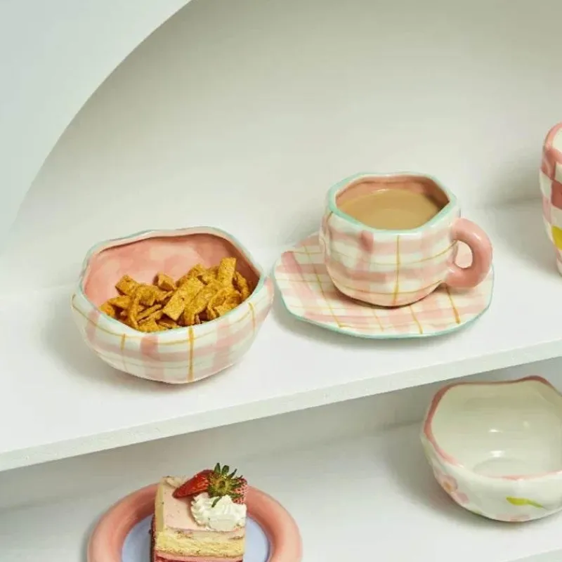Plates u0026 More Küche & Esszimmer-Kawaii Blumen Keramik Tassen Set mit Löffelschale - Süße Kaffeetassen