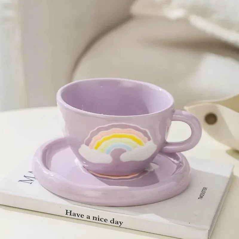 Plates u0026 More Küche & Esszimmer-Kawaii Blumen Keramik Tassen Set mit Löffelschale - Süße Kaffeetassen