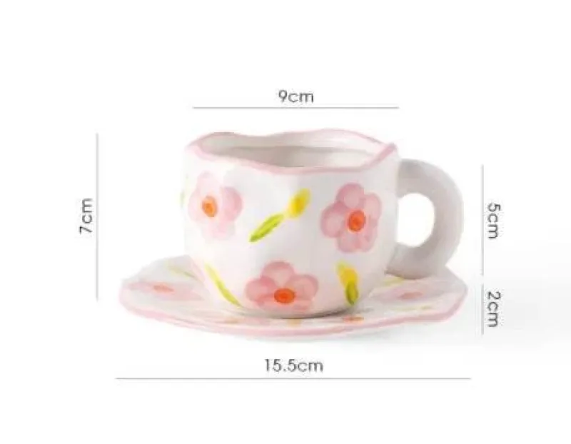 Plates u0026 More Küche & Esszimmer-Kawaii Blumen Keramik Tassen Set mit Löffelschale - Süße Kaffeetassen