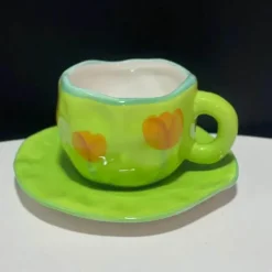 Plates u0026 More Küche & Esszimmer-Kawaii Blumen Keramik Tassen Set mit Löffelschale - Süße Kaffeetassen