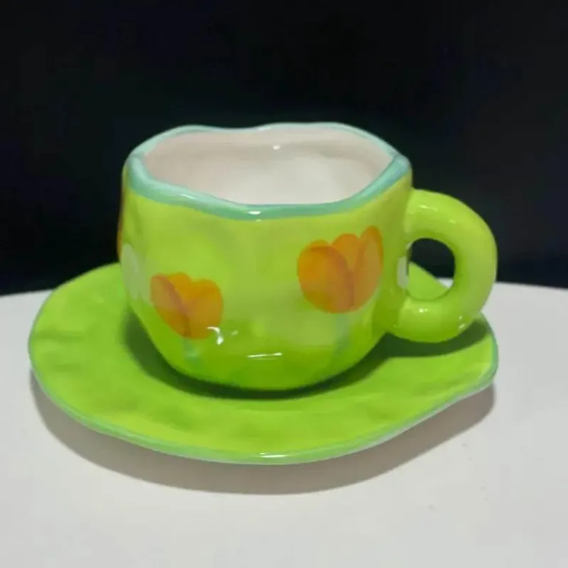 Plates u0026 More Küche & Esszimmer-Kawaii Blumen Keramik Tassen Set mit Löffelschale - Süße Kaffeetassen