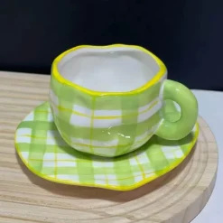 Plates u0026 More Küche & Esszimmer-Kawaii Blumen Keramik Tassen Set mit Löffelschale - Süße Kaffeetassen