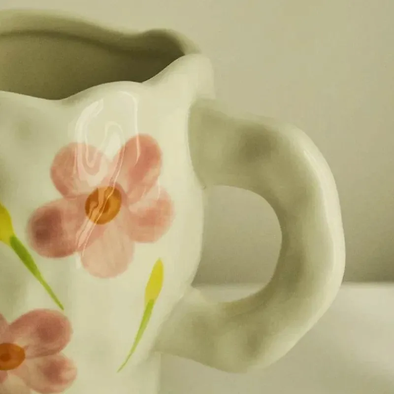 Plates u0026 More Küche & Esszimmer-Kawaii Blumen Keramik Tassen Set mit Löffelschale - Süße Kaffeetassen