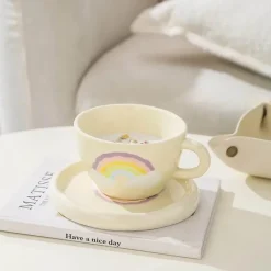 Plates u0026 More Küche & Esszimmer-Kawaii Blumen Keramik Tassen Set mit Löffelschale - Süße Kaffeetassen