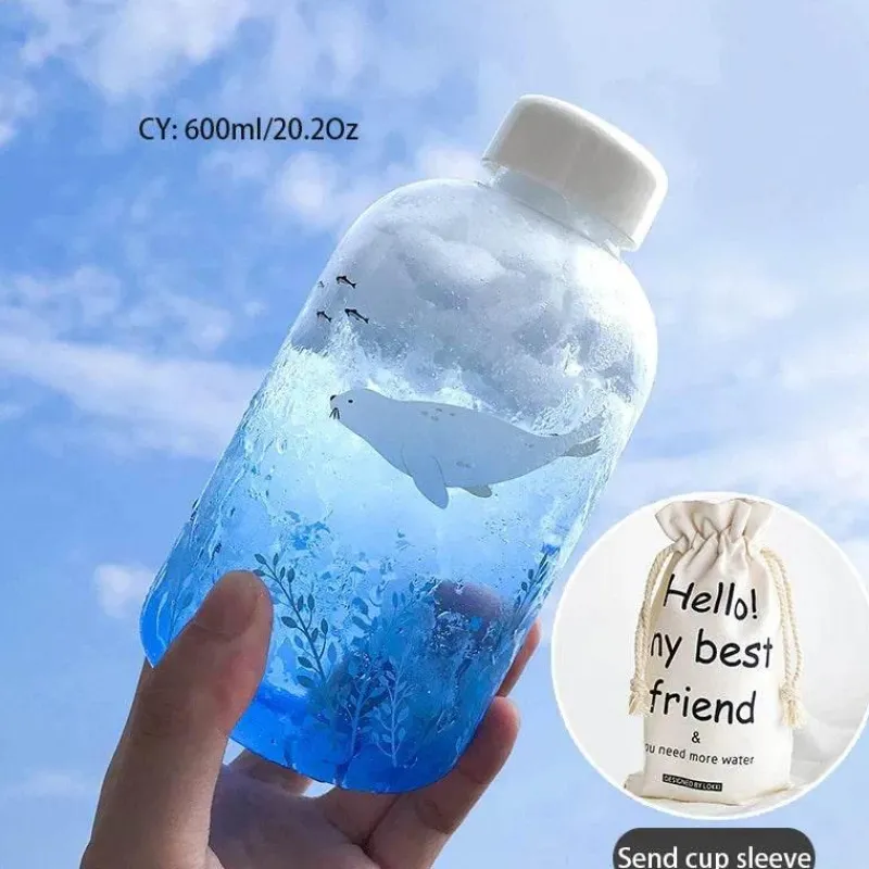 Feast u0026 Flair Küche & Esszimmer-Kawaii Tier-Wasserflasche mit Hülle – Süße Trinklösung für draußen