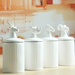 Space Savvy Küche & Esszimmer-Keramik-Aufbewahrungsbehälter mit Tiermotiven – dekorativer Küchen-Organizer