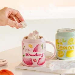 Plates u0026 More Küche & Esszimmer-Keramikbecher in Fruchtform mit Strohhalmdeckel – süßes koreanisches Design