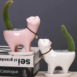 Timeless Vessels Wohndeko-Keramik-Blumentopf in Katzenform – Aufsteigendes Design für Pflanzen