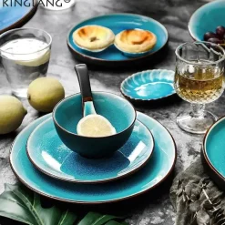 Plates u0026 More Küche & Esszimmer-Keramik-Geschirrset – Blaues Eis-Knisterglasur-Design