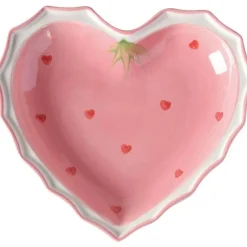 Elegance at the Table Küche & Esszimmer-Keramikgeschirr-Set – handbemalter rosa Erdbeer-Liebesschüssel-Teller