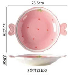 Elegance at the Table Küche & Esszimmer-Keramikgeschirr-Set – handbemalter rosa Erdbeer-Liebesschüssel-Teller