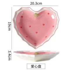 Elegance at the Table Küche & Esszimmer-Keramikgeschirr-Set – handbemalter rosa Erdbeer-Liebesschüssel-Teller