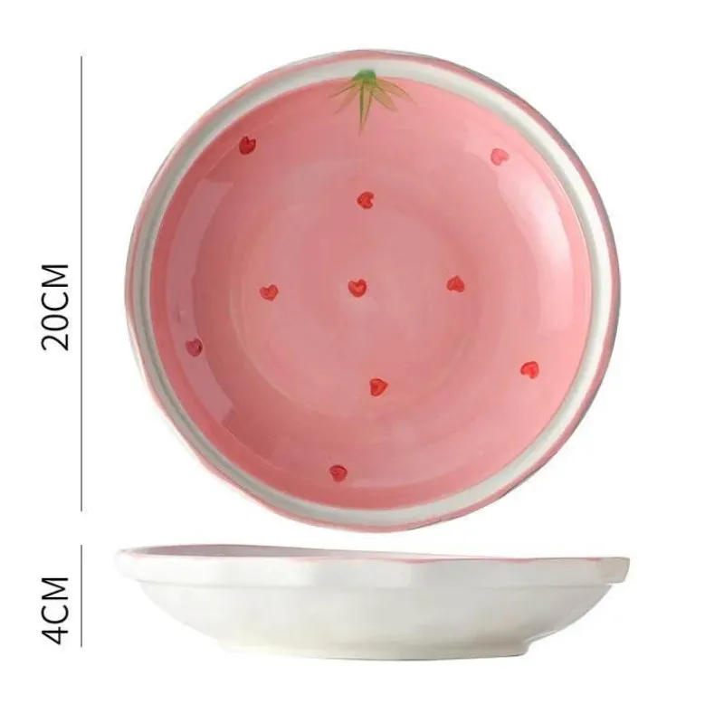 Elegance at the Table Küche & Esszimmer-Keramikgeschirr-Set – handbemalter rosa Erdbeer-Liebesschüssel-Teller