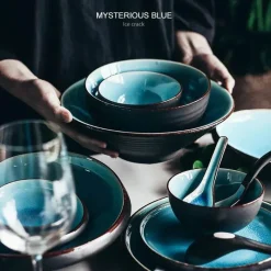 Tom Küche & Esszimmer-Keramikgeschirrset mit rissiger Glasur in Blau