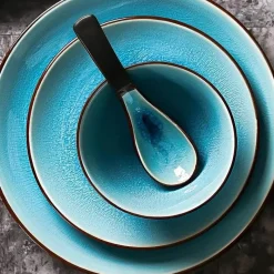 Tom Küche & Esszimmer-Keramikgeschirrset mit rissiger Glasur in Blau