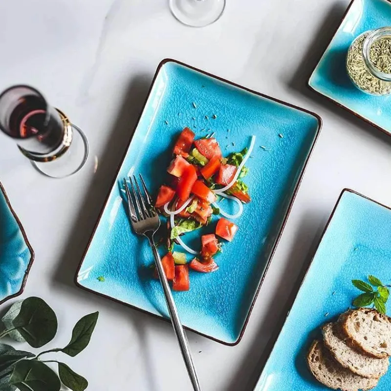 Tom Küche & Esszimmer-Keramikgeschirrset mit rissiger Glasur in Blau