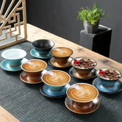 Plates u0026 More Küche & Esszimmer-Keramik-Kaffeetasse und Untertassen-Set – Stilvolle Latte- und Teetasse