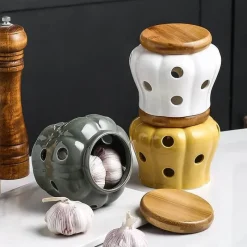 Tom Küche & Esszimmer-Keramik-Knoblauchbehälter mit Deckel – hohles, durchbrochenes Vorratsglas für frischen Knoblauch